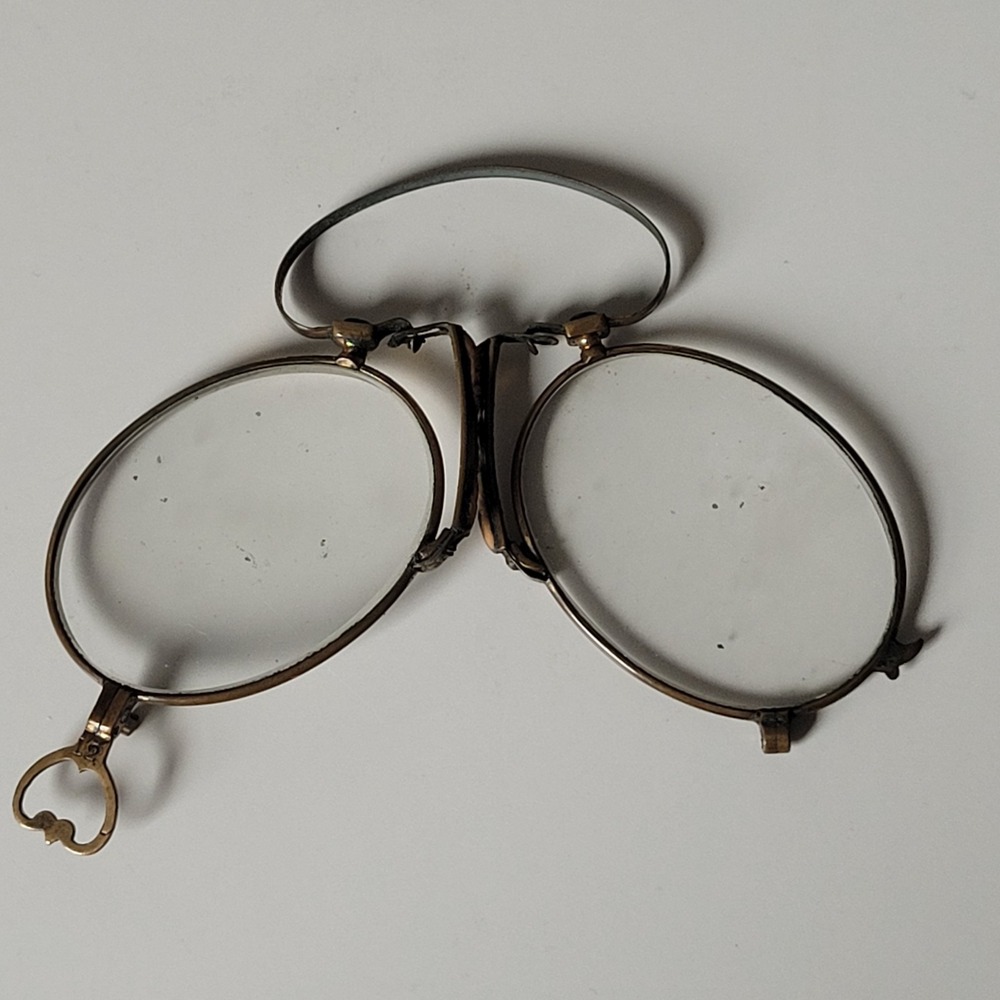 Antique Gold Filled Pince Nez Spectacles Spring Bridge Eyeglasses +0.12 Minimal